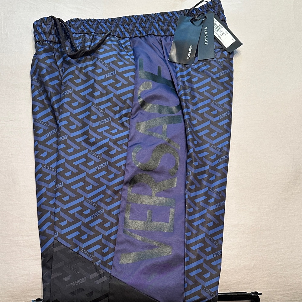 Versace Men's Black and Blue Logo Joggers